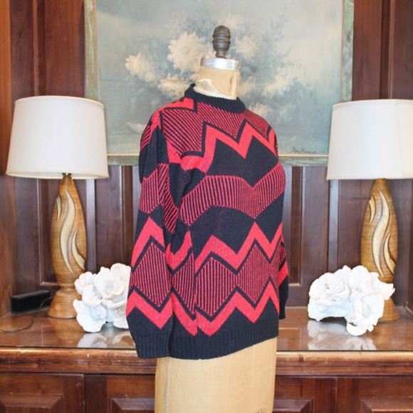 Vintage Black and Red Zig Zag Sweater - Picture 2 of 4